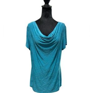 Susan Lawrence Women’s Short-Sleeve, Teal Cowl Neck Top - Size XL